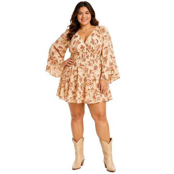 Juniors Plus Angie Long Sleeve Surplice Babydoll Dress