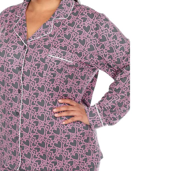 Plus Size White Mark Long Sleeve Heart Print Pajama Set