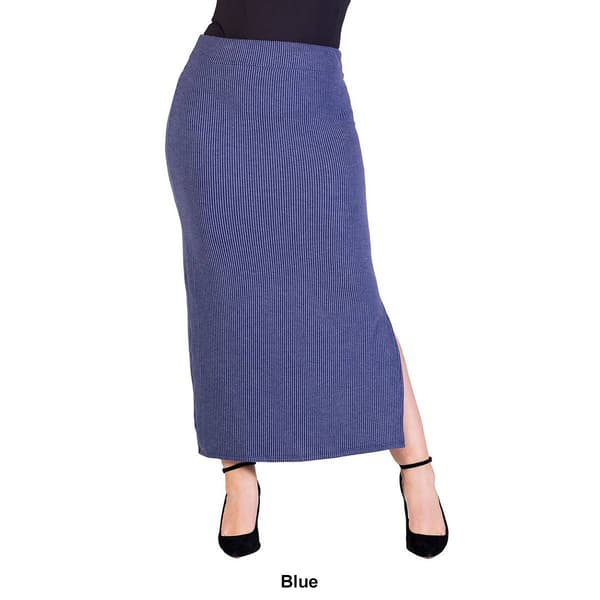 Plus Size 24/7 Comfort Apparel Ribbed Knit Side Slit Maxi Skirt
