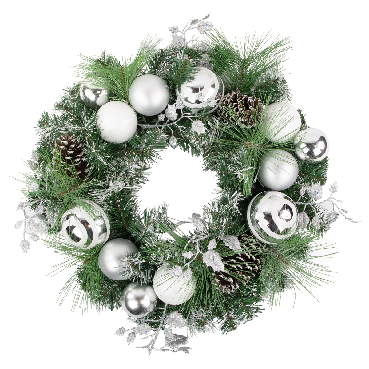 Northlight Pine Needle Christmas Wreath with Pinecone & Ornaments