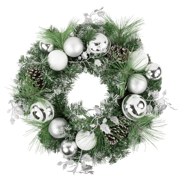 Northlight Pine Needle Christmas Wreath with Pinecone & Ornaments