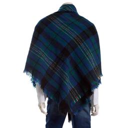 Womens Renshun Plaid  Toggle Fray Edges Cape - Blue