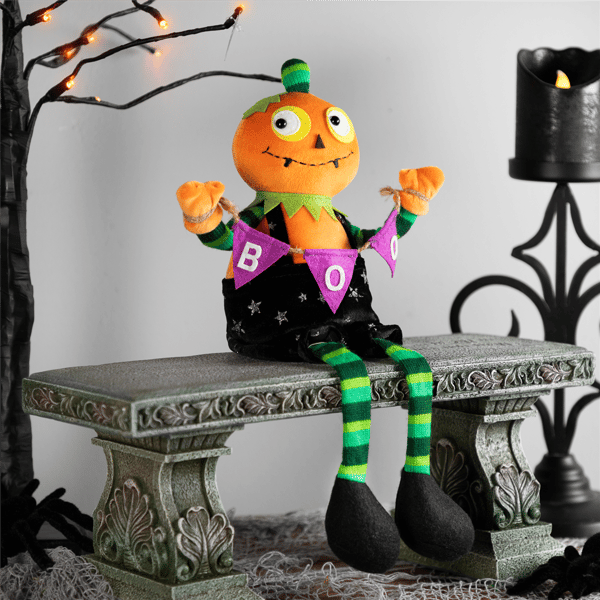 Northlight Sitting Plush Jack o Lantern Halloween Figure - 14in.