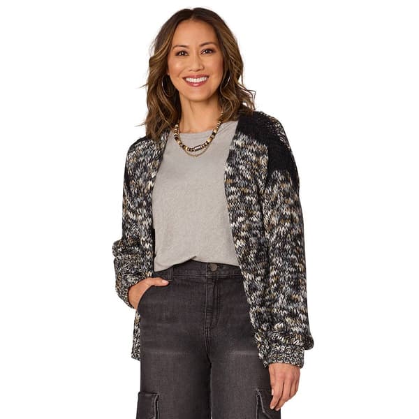 Womens Democracy Metallic Slub Yarn Open Front Sweater Cardigan