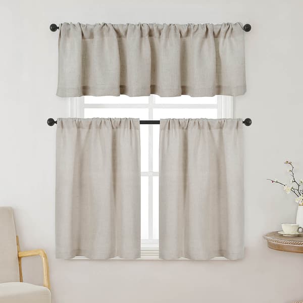 Linen Blend Light Filtering Kitchen Curtain Set - image 