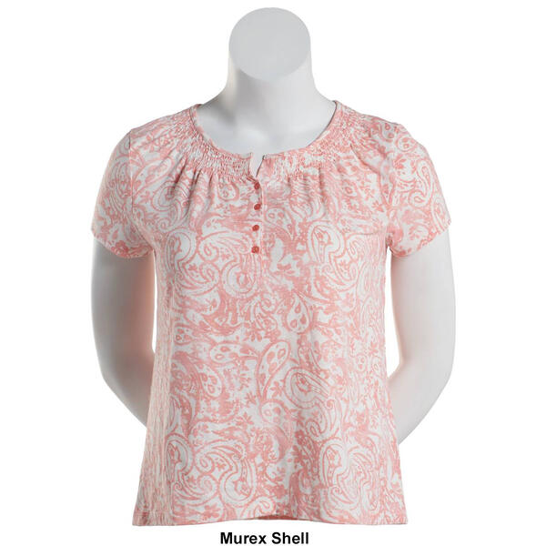 Plus Size Hasting & Smith Short Sleeve Paisley Peasant Top