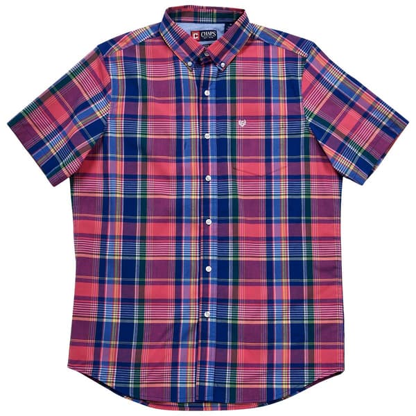 Mens Chaps Plaid Short Sleeve Button Down Shirt - Pink
