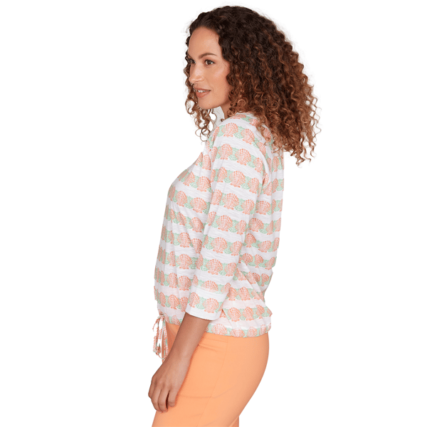 Womens Hearts of Palm All Sun and Games Tie Hem Seashells Blouse