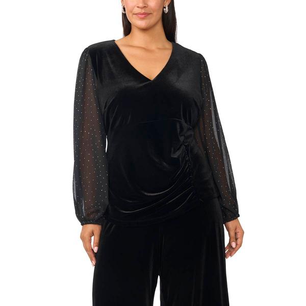 Plus Size MSK Long Sleeve V-Neck Mixed Media Blouse