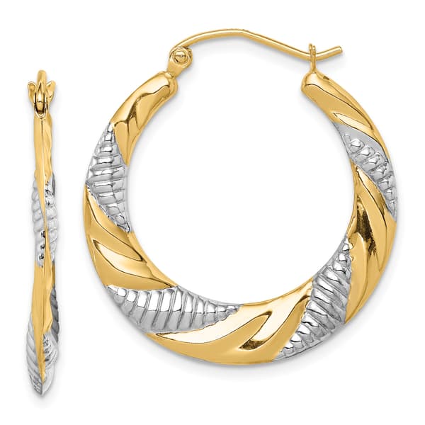 Gold Classics(tm) 14kt. Gold & Rhodium Stamped Hoop Earrings - image 