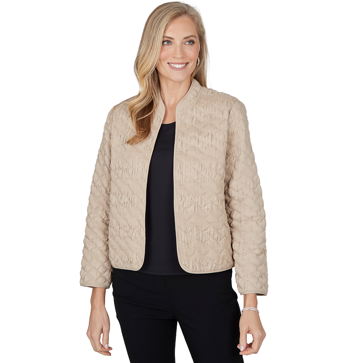 Petite Alfred Dunner Cityscape Texture Open Front Blazer