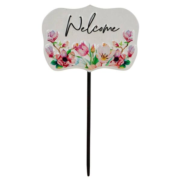 Northlight Seasonal Floral Welcome Outdoor Metal Garden Stake - image 