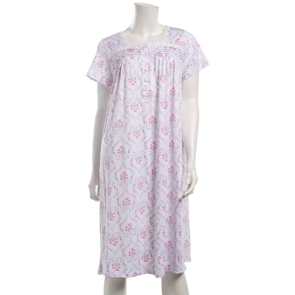 Womens Laura Ashley Lace Trim Floral Trellis Nightgown
