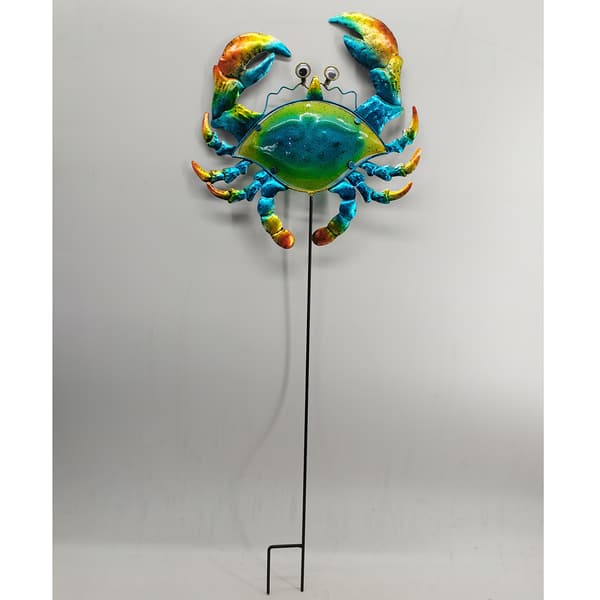 Metal Crab Stained Glass Crab Garden Stake - image 