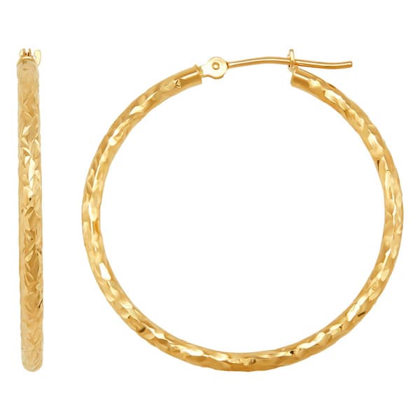 Gold Classics(tm) 10kt. Yellow Gold Crystal Cut Hoop Earrings - image 