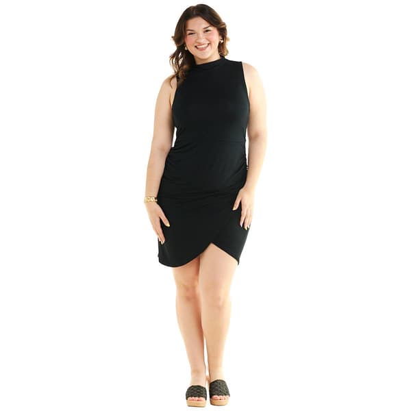 Juniors Plus Derek Heart Jersey Mock Neck Ruched Sheath Dress