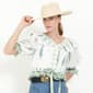 Womens MNK Elbow Sleeve V Neck Ruffle Blouse - image 1
