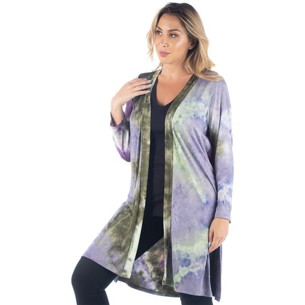 Plus Size 24/7 Comfort Apparel Tie Dye Print Open Cardigan