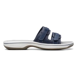 Womens Clarks&#174; Breeze Piper Navy Slide Sandals