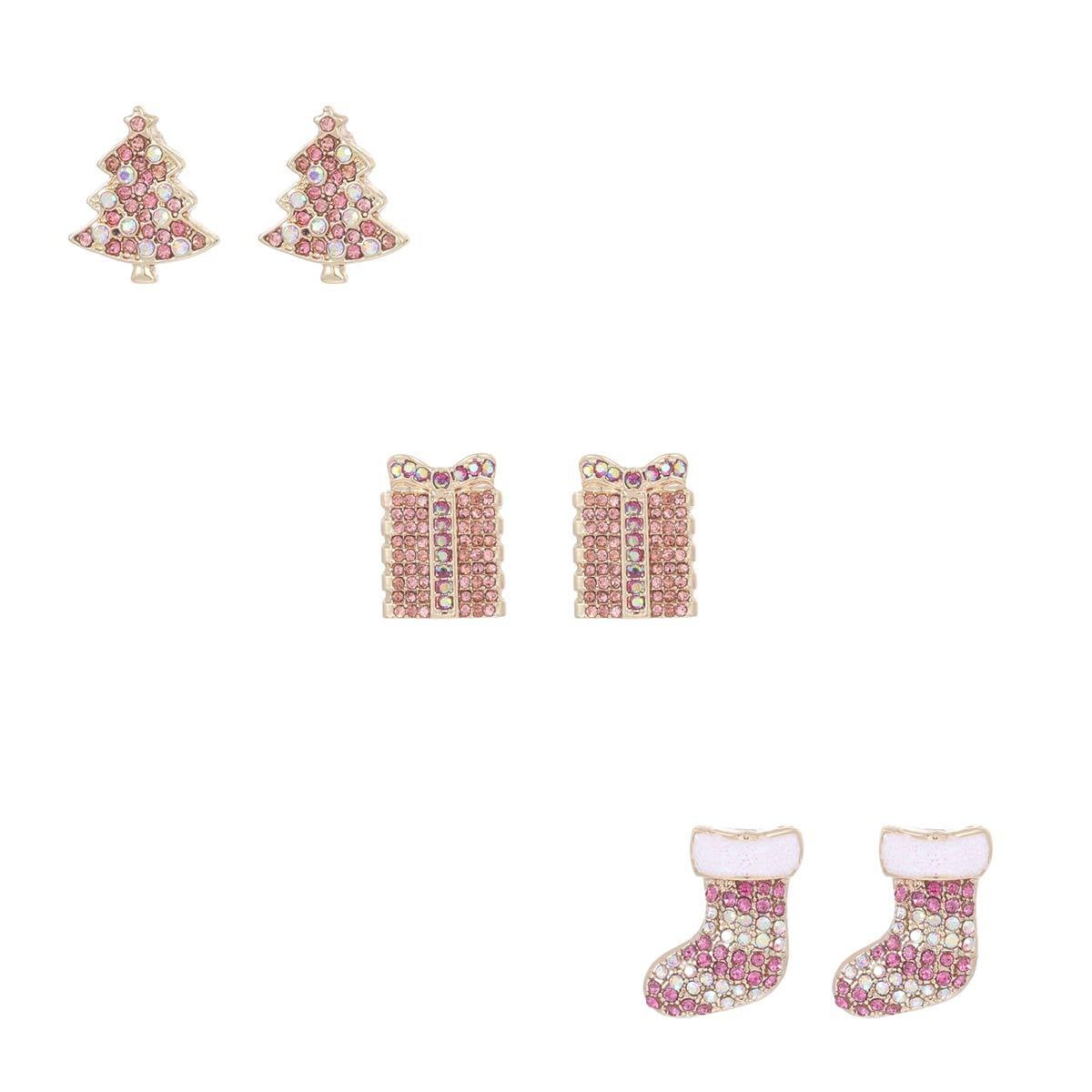 Multi Color Christmas Tree/Bow/Stockings Earring Trio