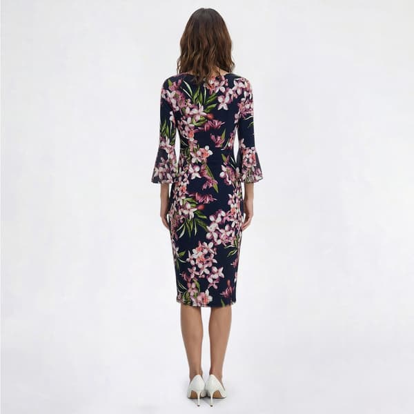 Womens Connected Apparel Flounce Sleeve Side Ruched Sheath Dress