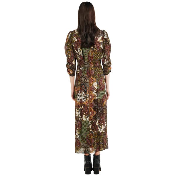 Womens Emma & Michele Long Sleeve V-Neck Paisley Maxi Dress