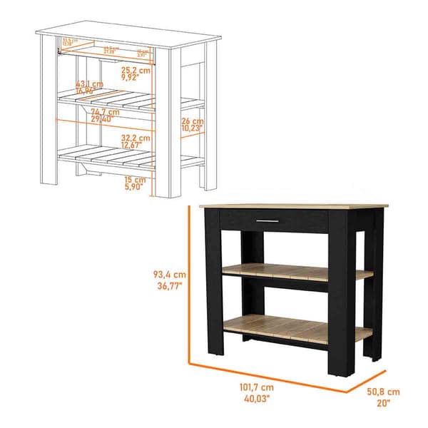 FM FURNITURE Brooklyn 40in. Kitchen Island