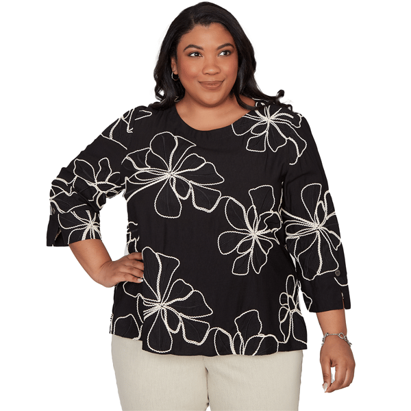 Plus Size Alfred Dunner Detail Driven Flower Soutache Three Quar