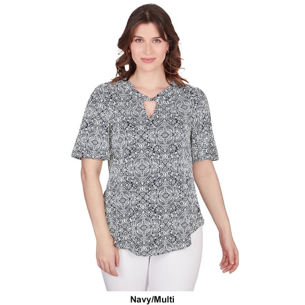 Petite Ruby Rd. Global Luxe Knit Medallion Puff Print Knit Top
