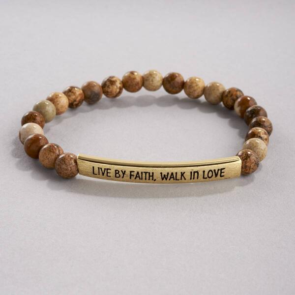 Inspirational Gold Genuine Stone Live by Faith Jasper Bracelet - image 