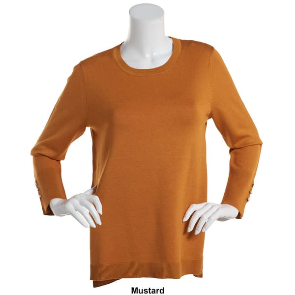 Womens Retrology Crew Neck Button Sleeve Side Slit Sweater