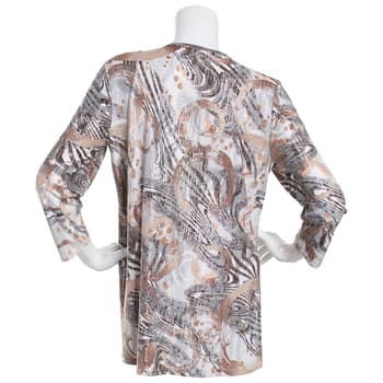 Petite Emily Daniels 3/4 Sleeve Foil Blouse - Taupe/Multi - Boscov's