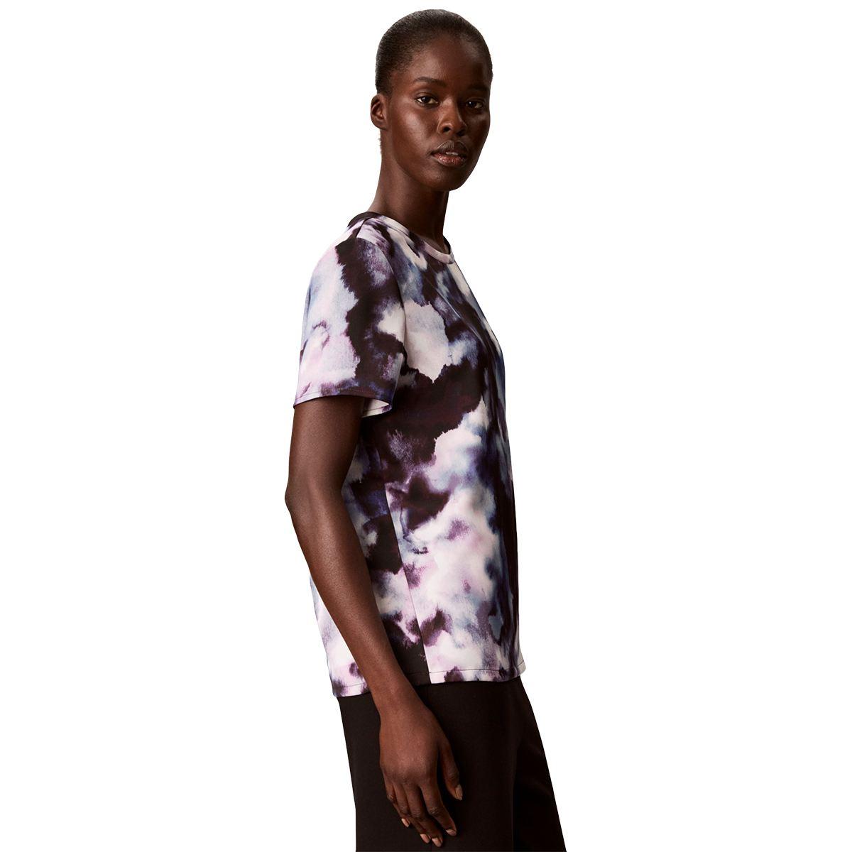 Womens Calvin Klein Short Sleeve Satin Floral Blouse