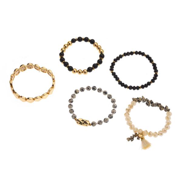 Ashley Cooper(tm) Black/Gold Marbled Stone 5pc. Stretch Bracelet Set - image 