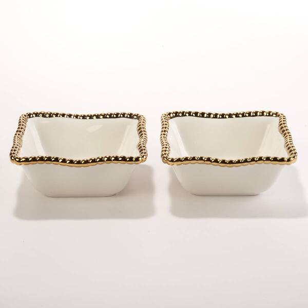 Home Essentials 6in. White Square Gold Tidbit Bowl - Set of 2 - image 