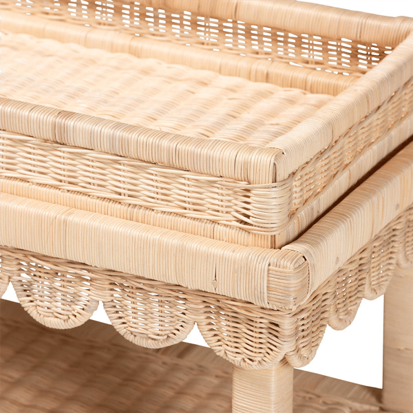 bali & pari Weyman Scalloped Rattan End Table with Tray Top