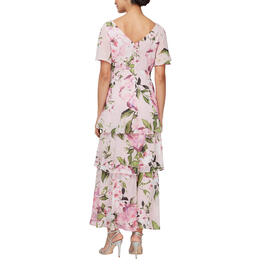 Womens SLNY Flutter Sleeve Floral Leaf Tier Maxi Dress