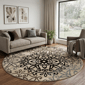 HomeRoots Brown Black & Grey Medallion Round Rug - image 1