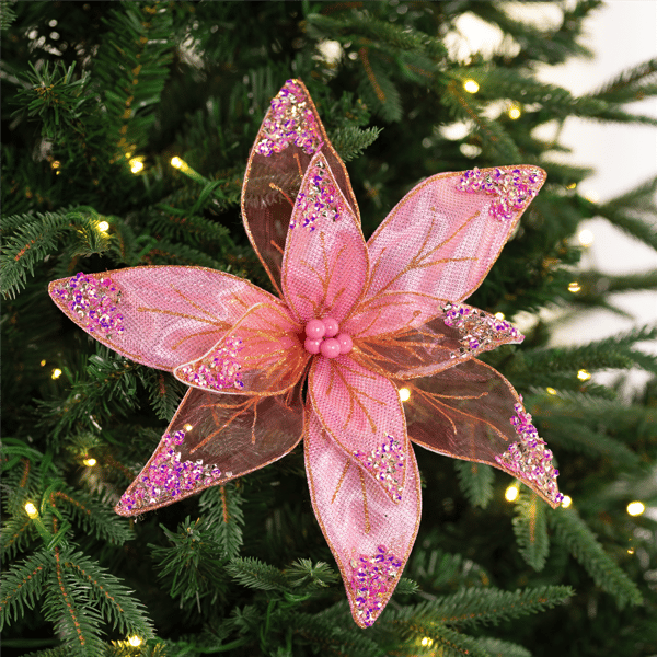 Northlight Glitter & Sequin Poinsettia Clip-on Christmas Ornament - image 