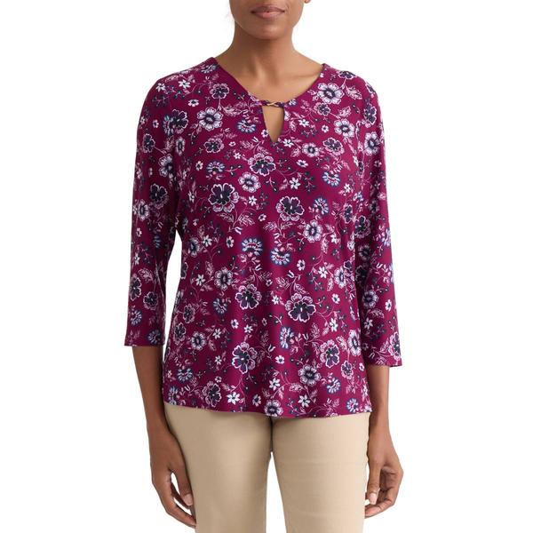 Womens Jones New York 3/4 Sleeve Floral Print Top With Hardware