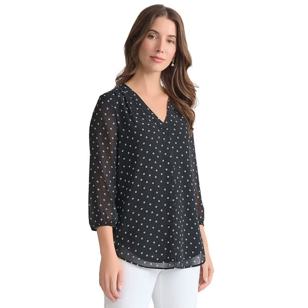 Womens Jones New York Kelly Long Sleeve V-Neck Dot Blouse