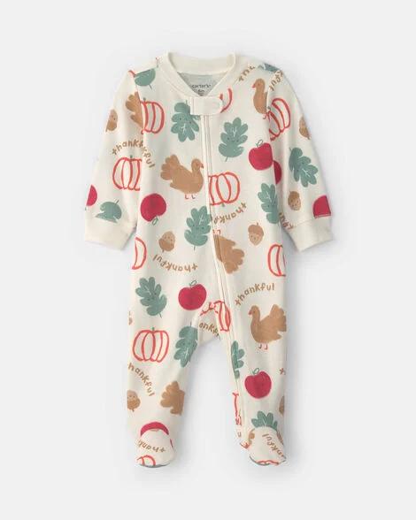 Baby Unisex (NB-9M) Thanksgiving 2-Way Zip Pajamas - image 