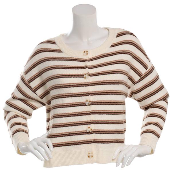 Juniors No Comment Mossy Stripe Button Front Cardigan - image 