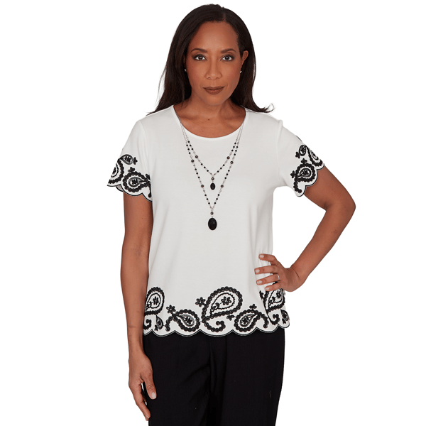 Womens Alfred Dunner Crowd Pleaser Scalloped Paisley Blouse - image 