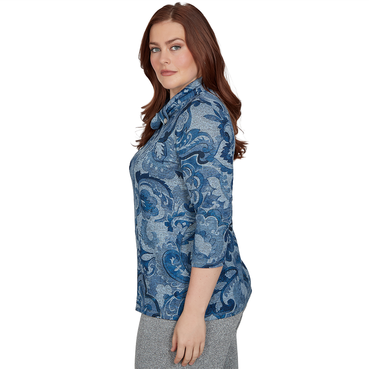Petite Alfred Dunner Classics Paisley Scroll Cowl Neck Sweater