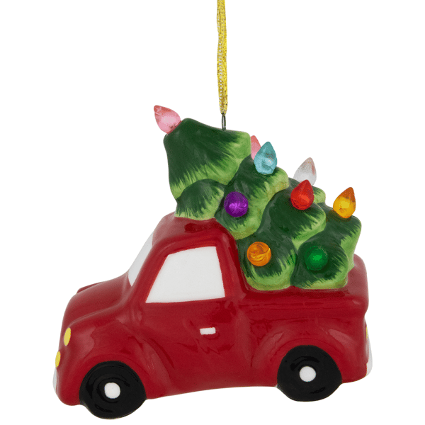 Northlight Lighted Truck with Christmas Tree Ceramic Ornament
