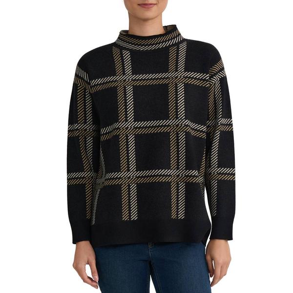 Womens Jones New York Long Sleeve Birdseye Plaid Funnel Neck Swe - image 