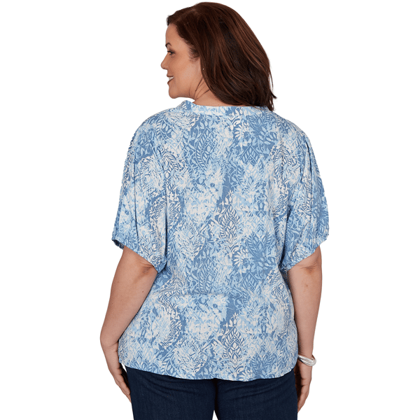 Plus Size Skye’s the Limit Sunny Blue Skies Tie Dye Leaf Blouse
