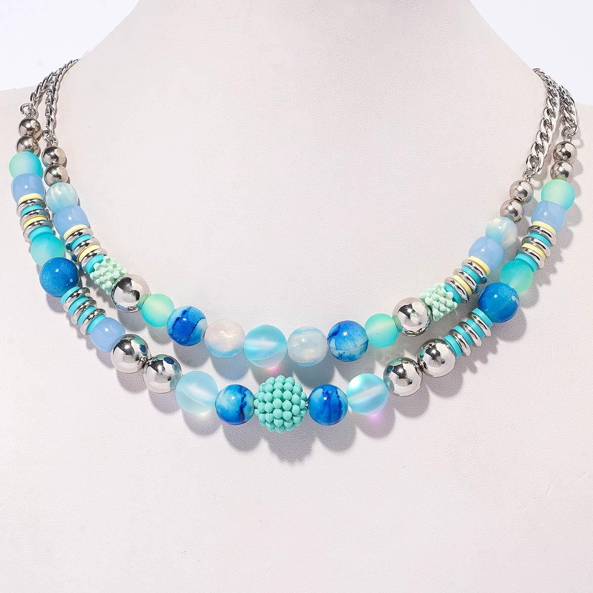Ashley Cooper™ 2-Layer Multi-Beaded Turquoise Silver Necklace