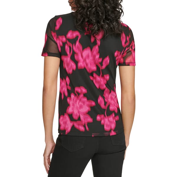 Womens Calvin Klein Short Sleeve Ruched Front Floral Blouse